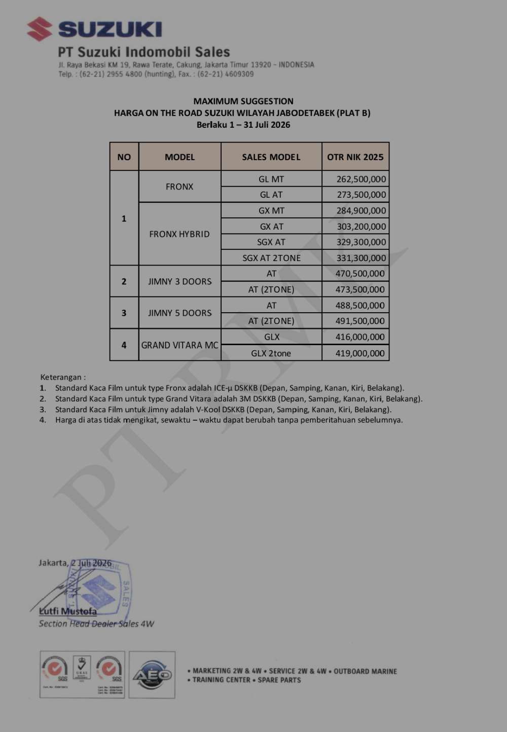 Pricelist 1