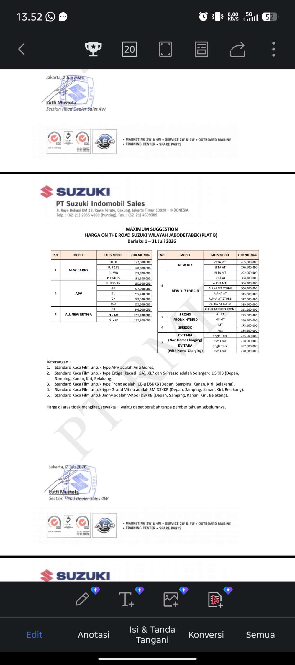 Pricelist 1